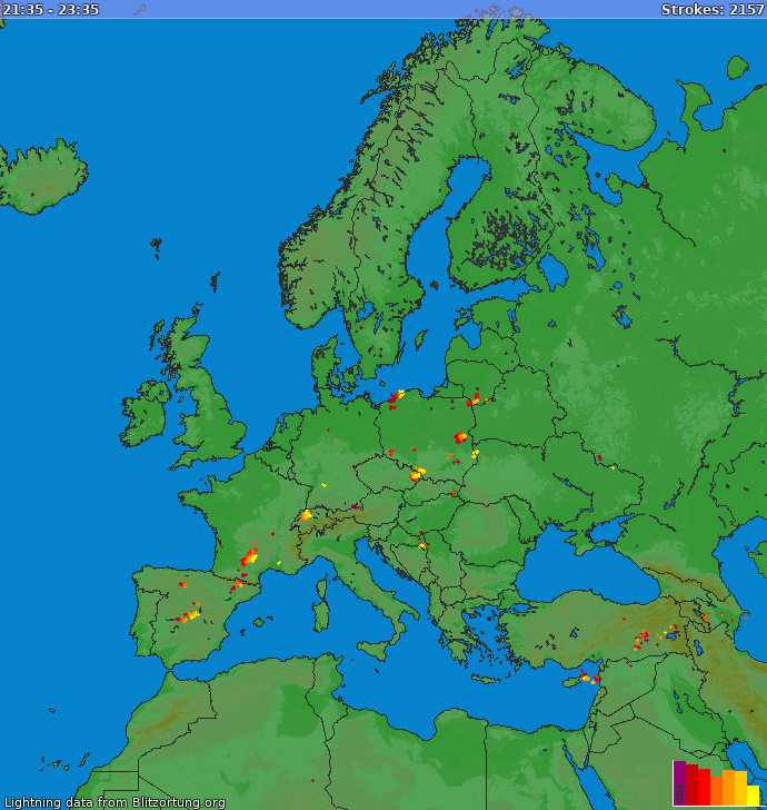 Lightning map Europe 2023-03-30 13:40:07